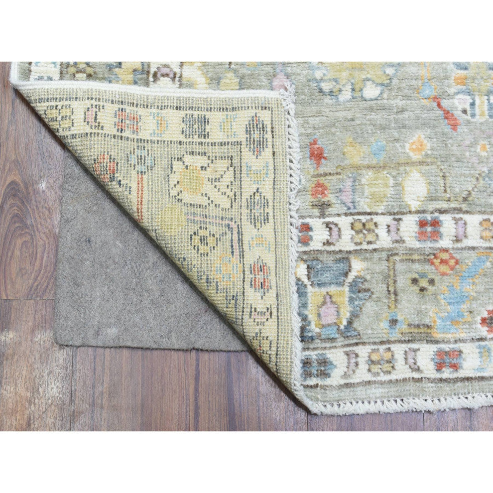 Gray Afghan Angora Oushak Soft Wool Hand Knotted Runner Oriental Rug, 4'x11'10"
