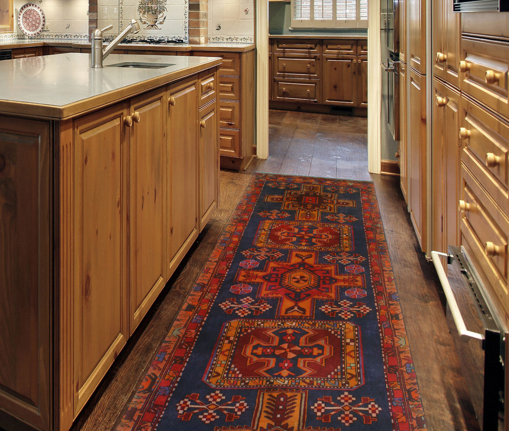 Fine Vintage Distressed Gertrude Navy/Red Runner, 3'5x10'0