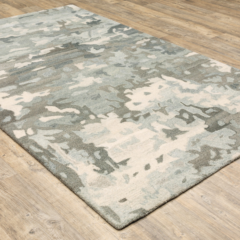 Athena Abstract Shadows Grey/ Charcoal Hand-Tufted Wool Rug 8' x 10'