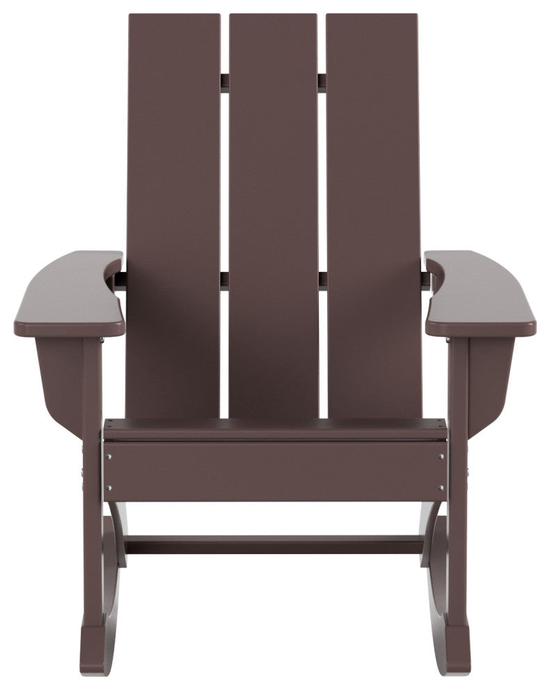 WestinTrends 3PC Outdoor Patio Adirondack Rocking Chair, Side Table Set, Dark Brown
