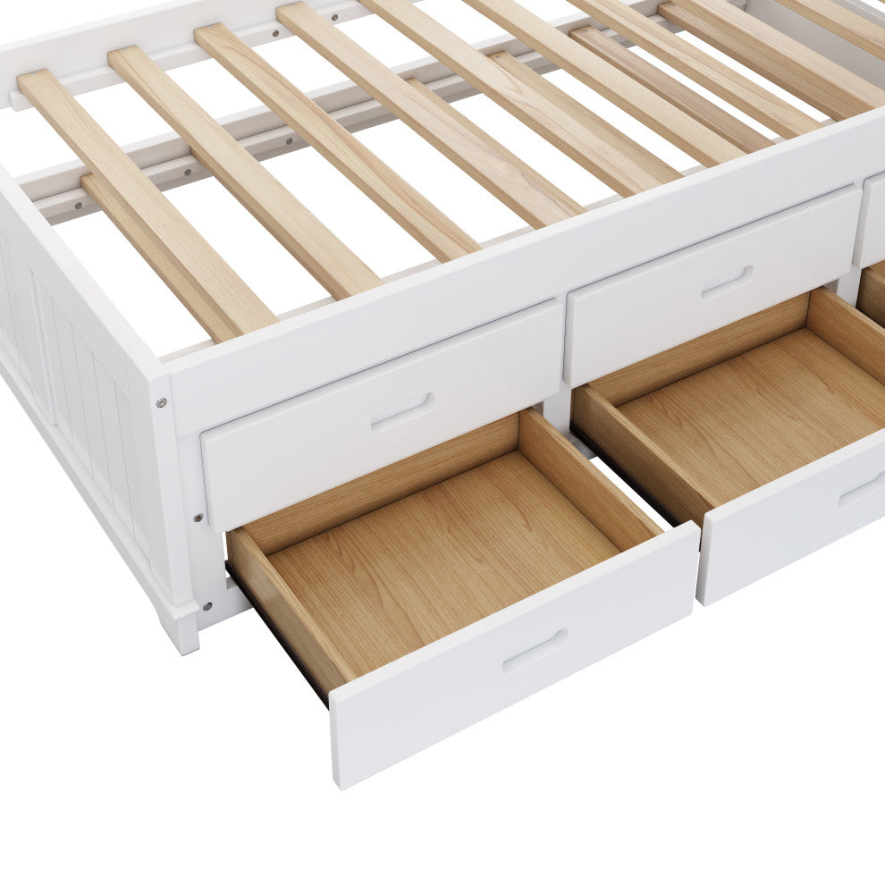 TATEUS Solid Pine Bookcase Bed and 3 Under Bed Drawers in Casual,Twin, Twin
