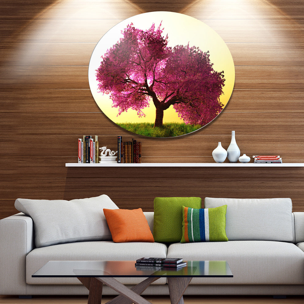 Cherry Blossom In Beautiful Garden, Landscape Round Wall Art, 23"