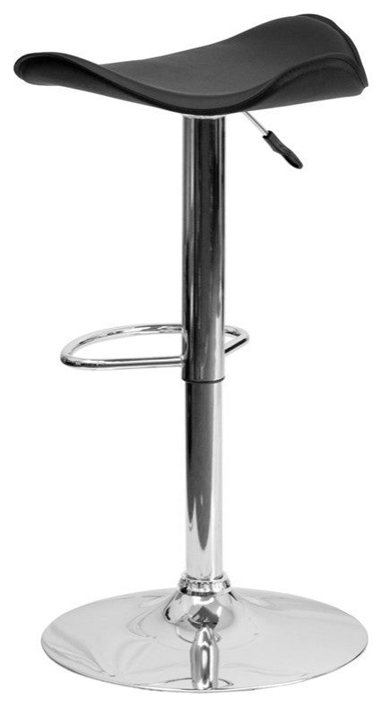 Contemporary Black Vinyl Adjustable Barstool With Chrome Base