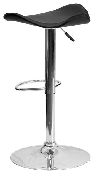 Contemporary Black Vinyl Adjustable Barstool With Chrome Base