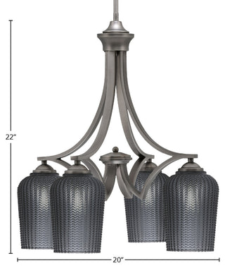 Zilo Downlight, 4 Light, Chandelier, Graphite Finish, 5" Smoke Textured Glass