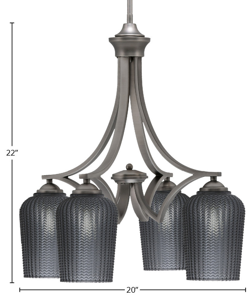 Zilo Downlight, 4 Light, Chandelier, Graphite Finish, 5" Smoke Textured Glass