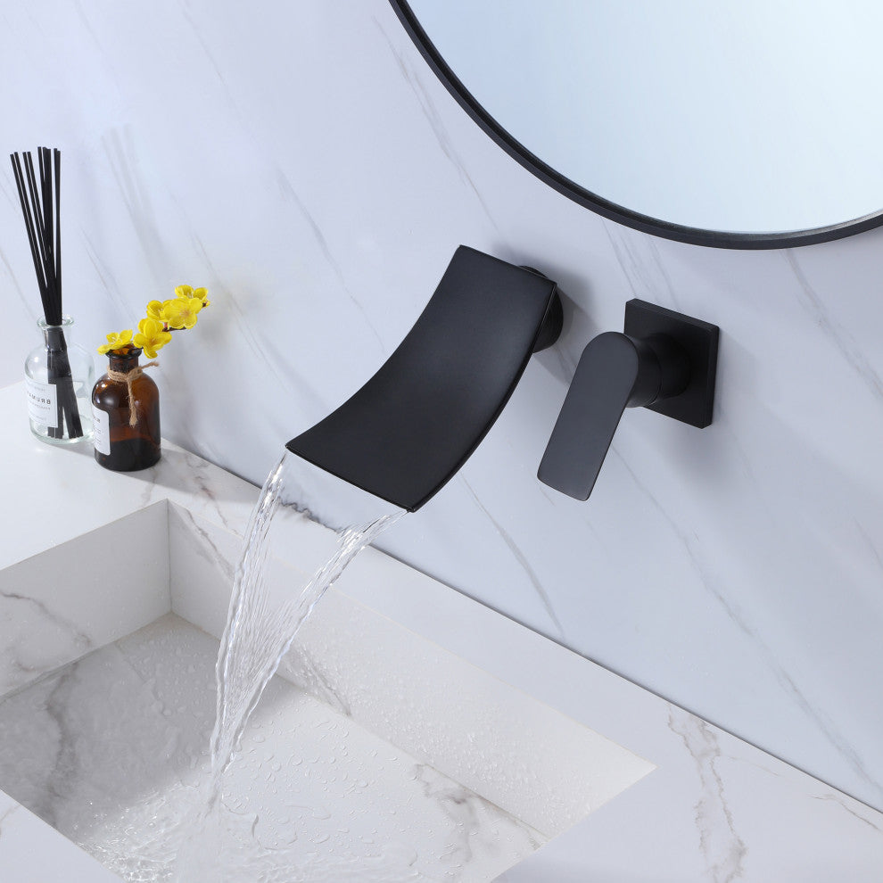 Wall Mounted Single Handle Bathroom Sink Faucet, Matte Black