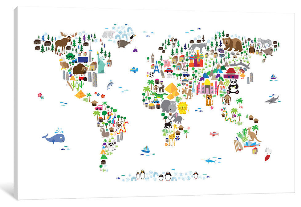 "Animal Map of The World" by Michael Tompsett, 40x26x1.5"