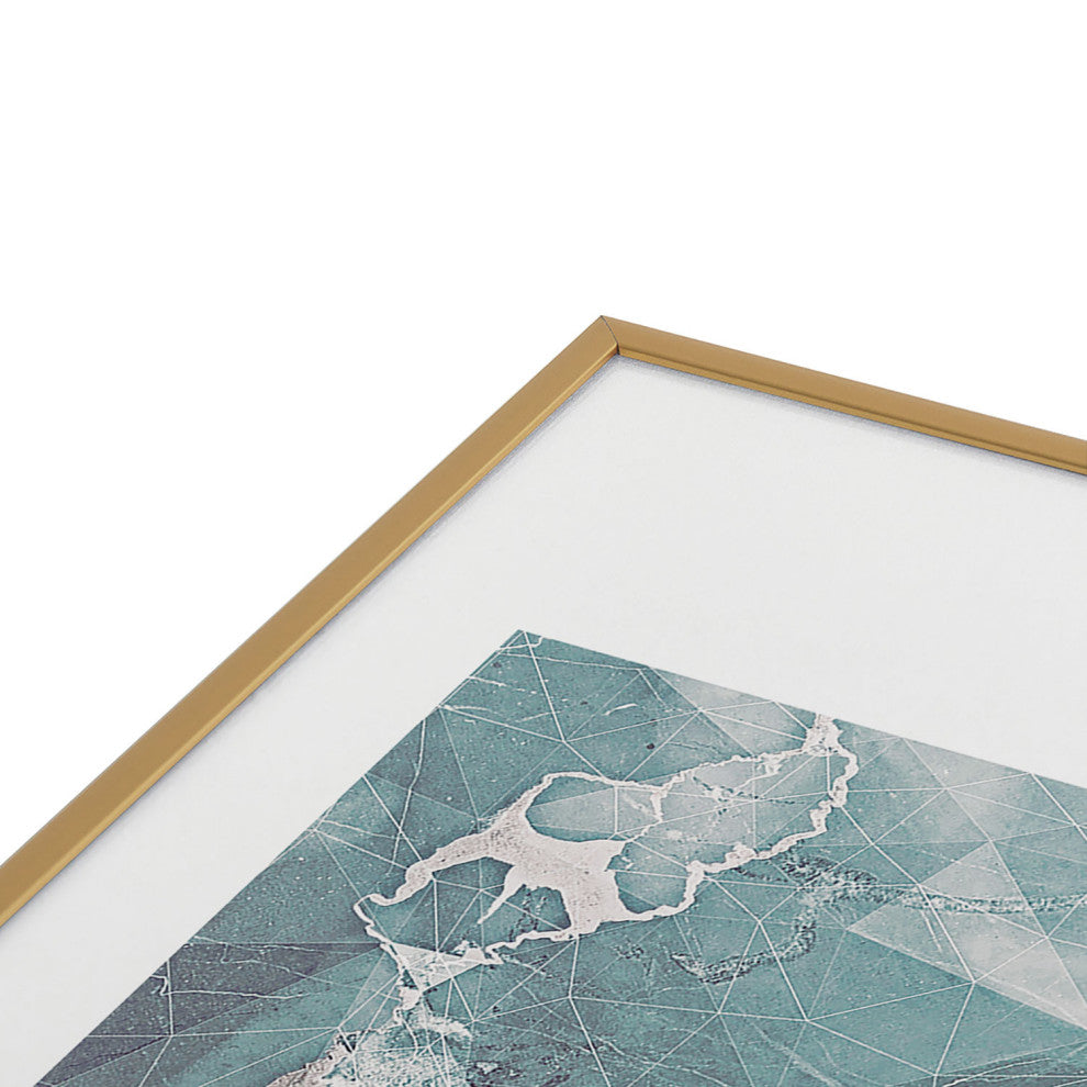 Emanuela Carratoni Teal Blue Geometric Marble Metal Framed Art Print