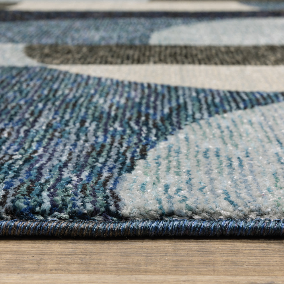 Sadie Art Deco Curved Layers Area Rug, Blue/Gray, 3'3"x5'2"
