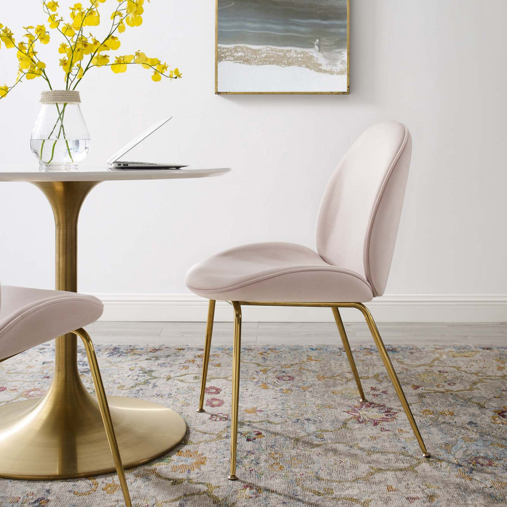 Contemporary Dining Room Side Dining Chair, Velvet Fabric Stainless Metal, Pink