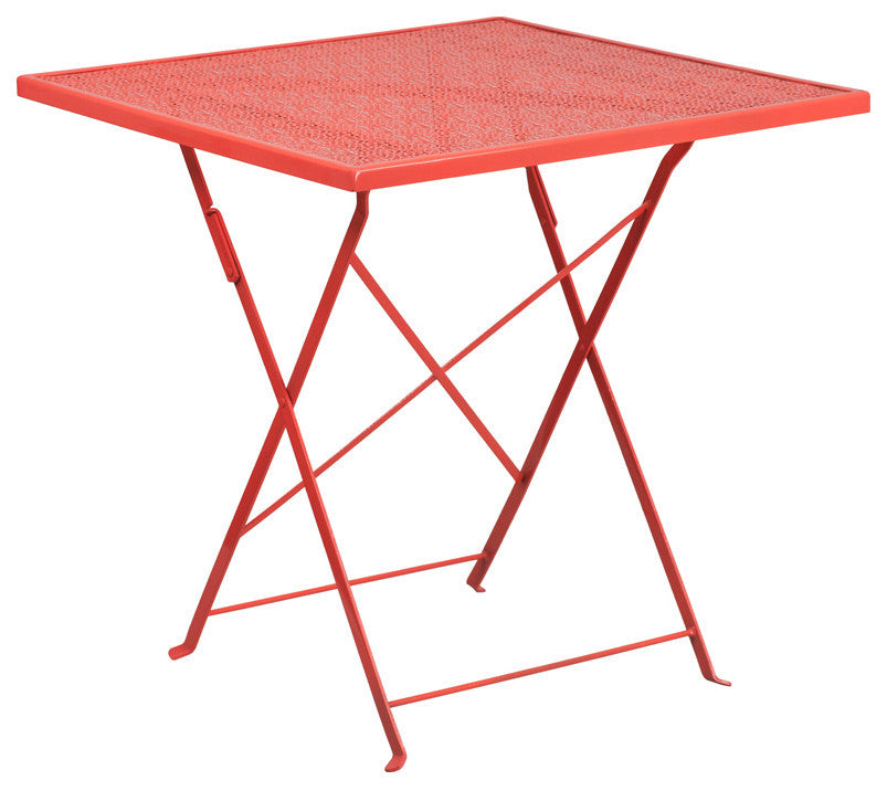 28" Square Coral Indoor-Outdoor Steel Folding Patio Table