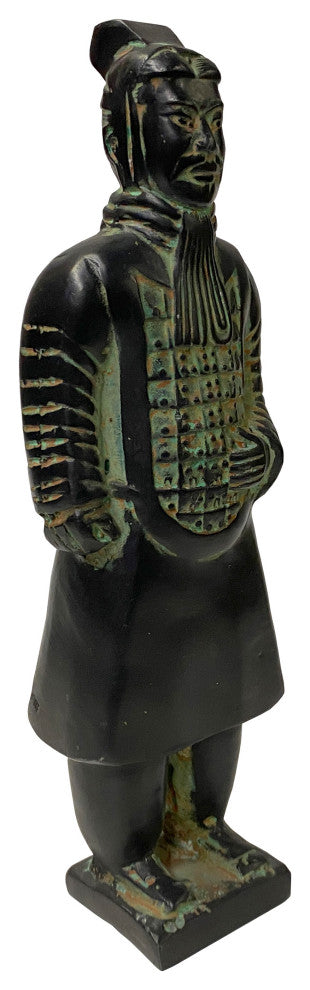 Chinese Black Green Rustic Ancient Artistic Terra Cotta Soldier Figure Hws2452