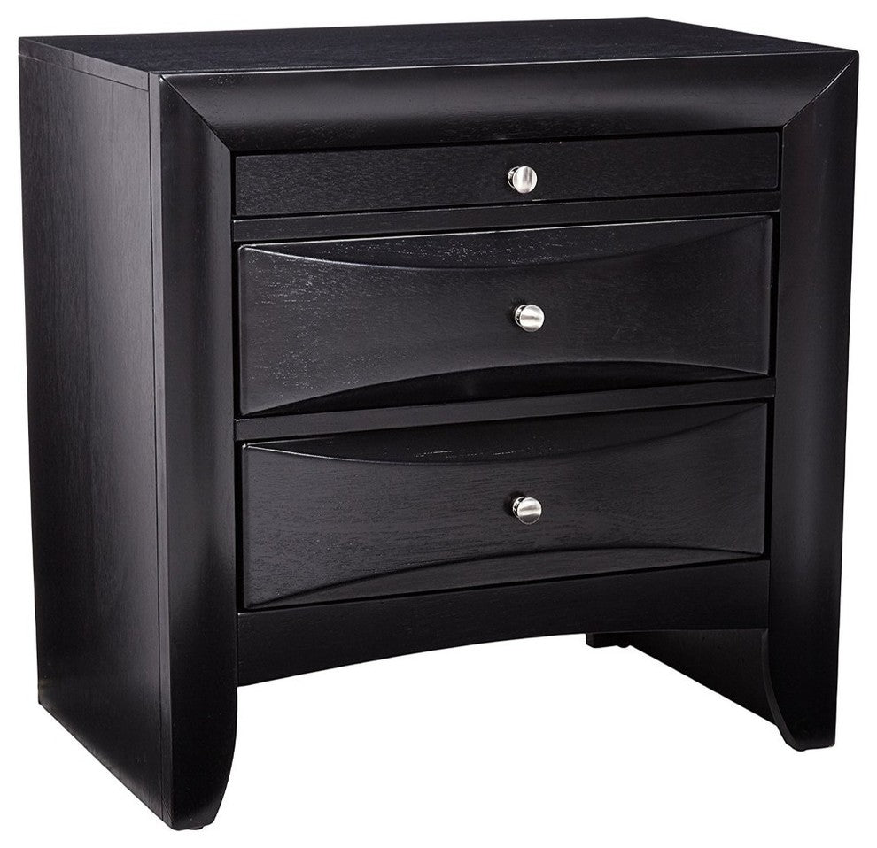 Wooden 2 Drawer Nightstand With Tray, Black