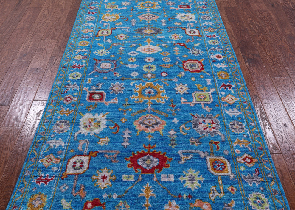 4' 2" X 10' 8" Runner Turkish Oushak Hand Knotted Wool Rug - Q13400