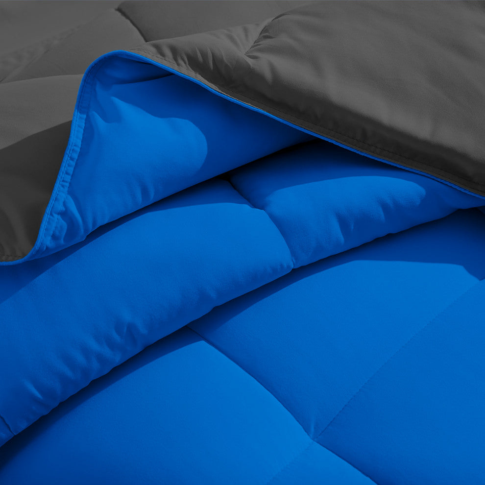 Bare Home Reversible Bed-in-a-Bag, Medium Blue/Gray, Gray, Twin