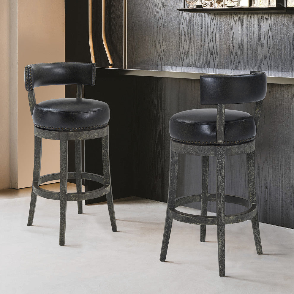 Richards 26" Wood Swivel Counter Stool, Espresso Finish, Onyx Faux Leather, American Gray Finish