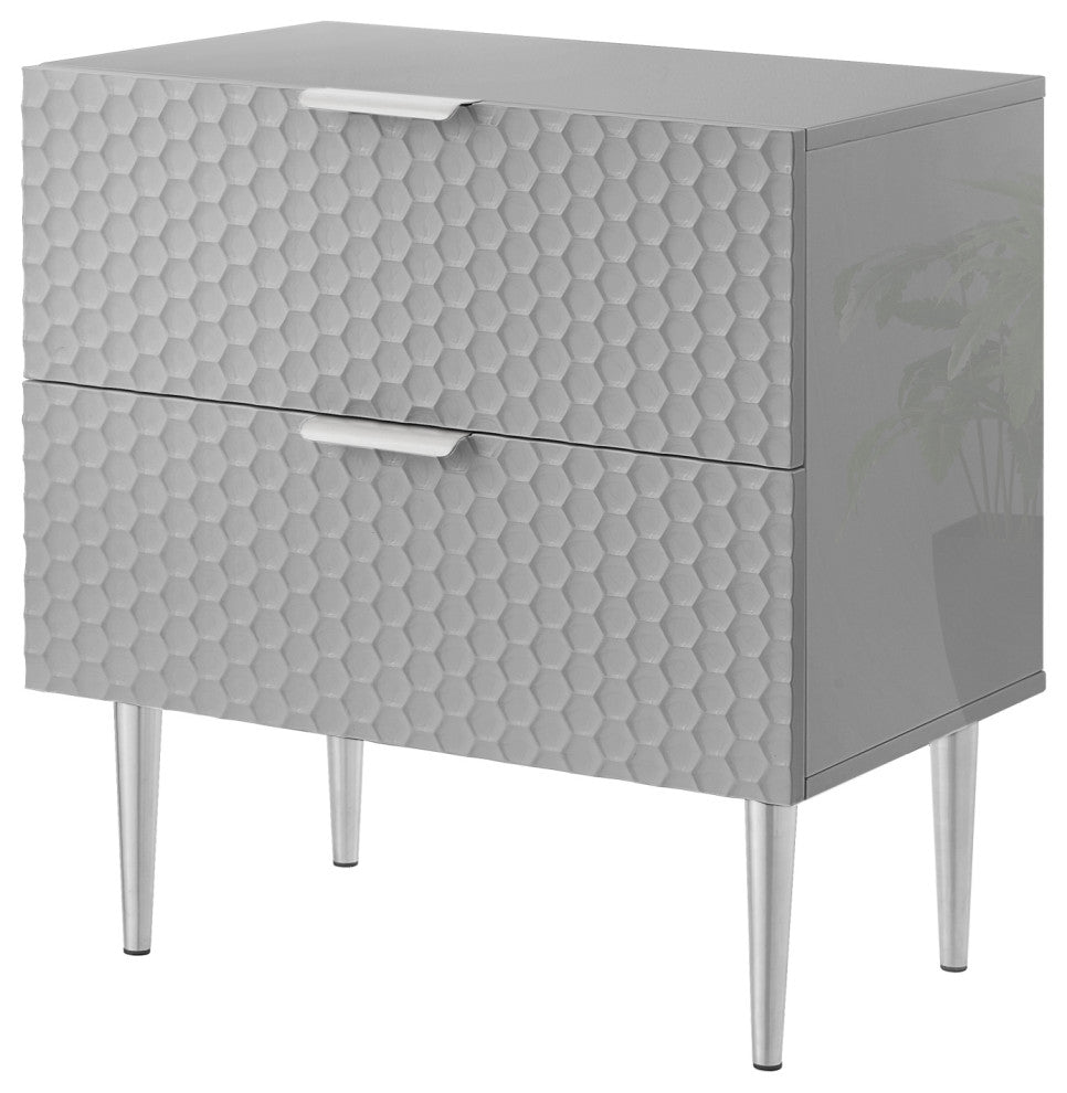 Inspired Home Kareena Table, 2 Drawers, Gray/Chrome