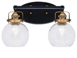 Easton 2 Light Bath Bar, Matte Black & Brass, 5.75" Clear Bubble Glass