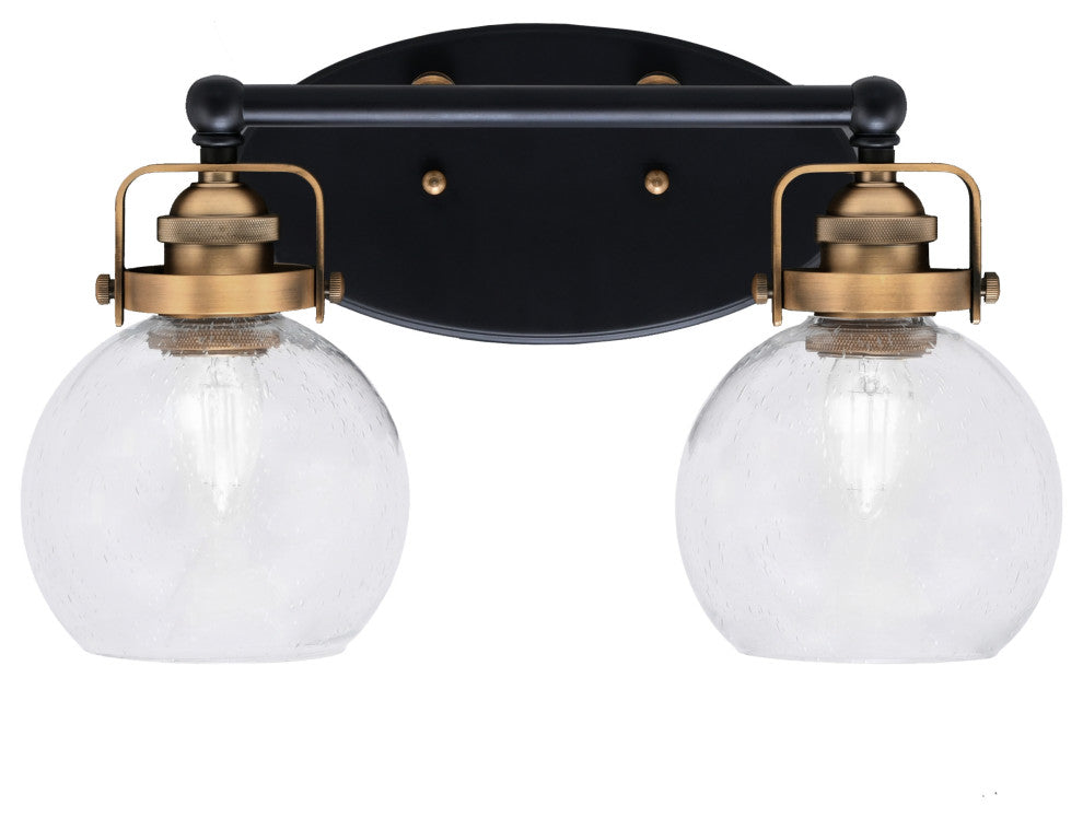 Easton 2 Light Bath Bar, Matte Black & Brass, 5.75" Clear Bubble Glass