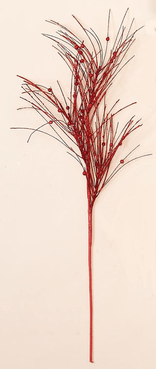 Glitter Pine Spray, Set of 3, Red, 28"