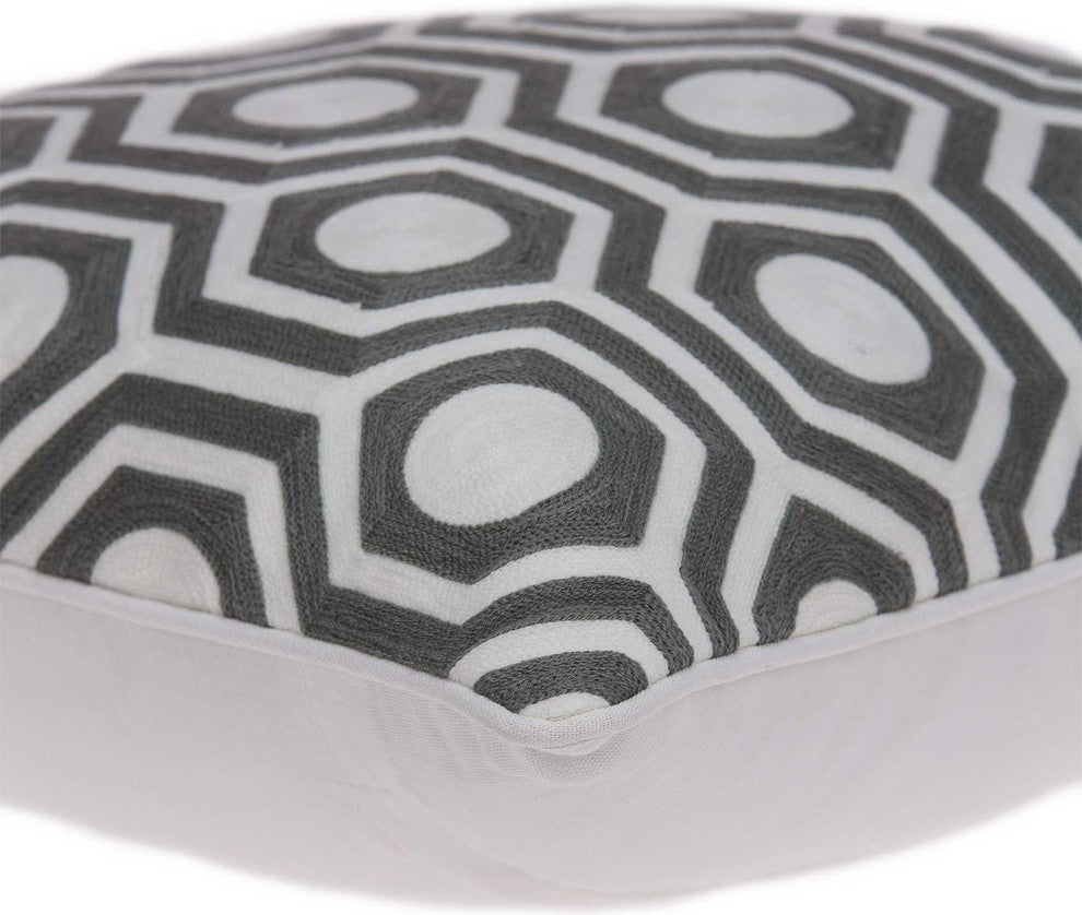 HomeRoots 20" x 7" x 20" Cool Gray and White Pillow Cover With Poly Insert