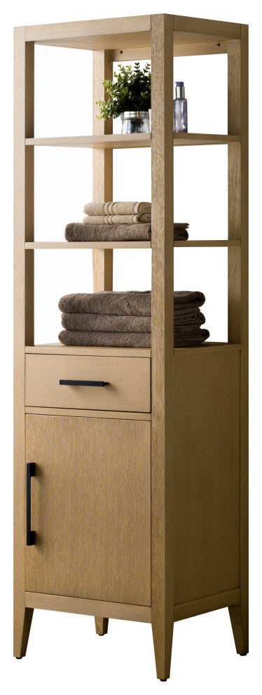 Vanity Art 21" Freestanding Linen Cabinet, Natural Oak, Matte Black Handle