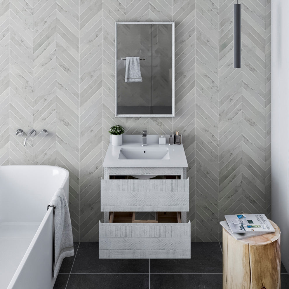 Fresca Formosa Modern 24" Rustic White Wall Hung Single Sink Bathroom Vanity