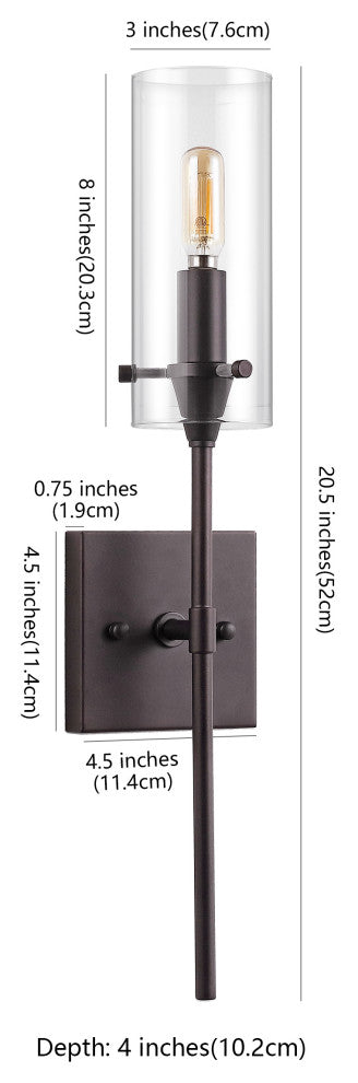 Cato 4.5" 1-Light Bohemian Farmhouse Glass LED Sconce, Oil Rubbed Bronze/Clear