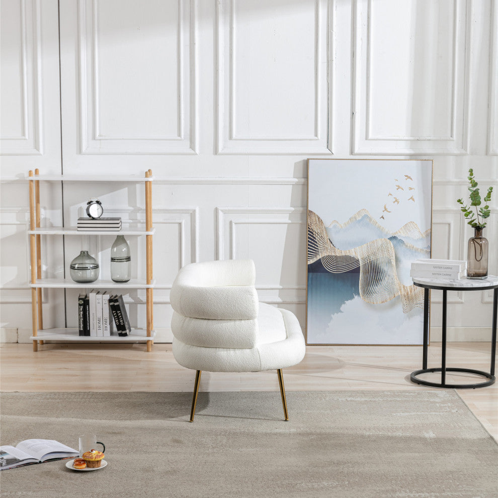 53" Round Arm Settee with Metal Legs, White, 53"