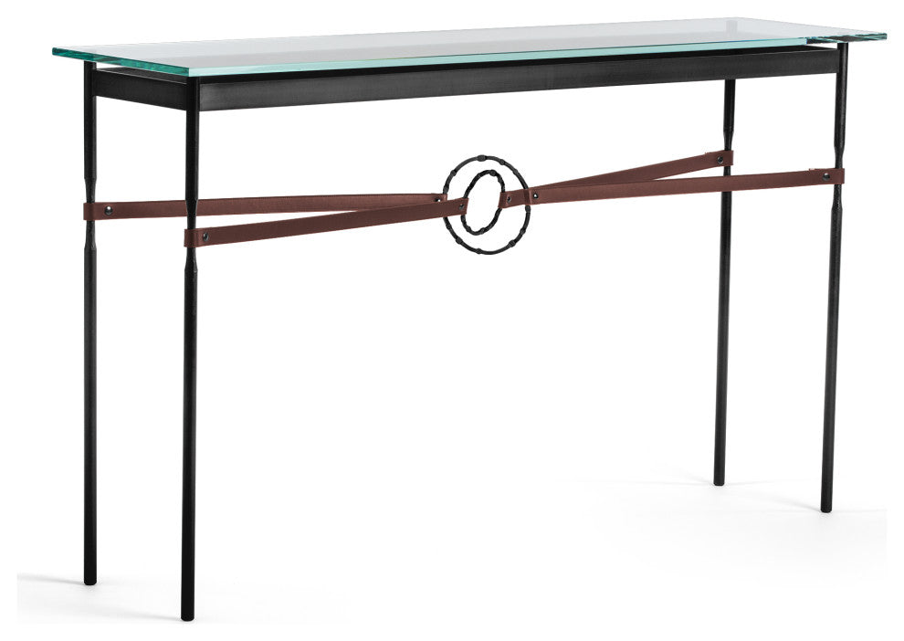 Equus Console Table, Black Finish - Black Accents - British Brown Leather Strap