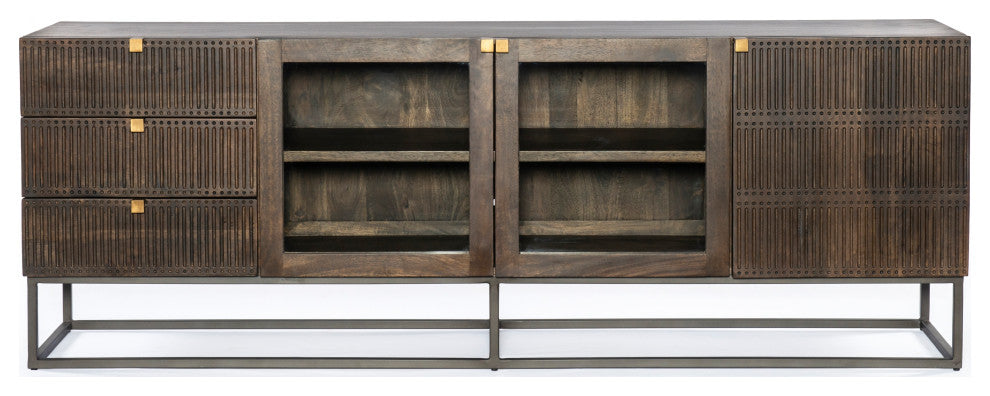 Kelby Media Console-Carved Vintage Brown