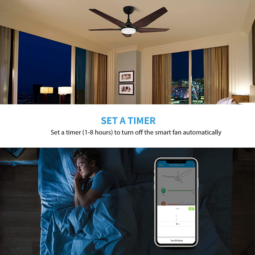 CARRO Smart Voice Control Ceiling Fan with Dimmable LED Light and Remote, Walnut, 52" Downrod