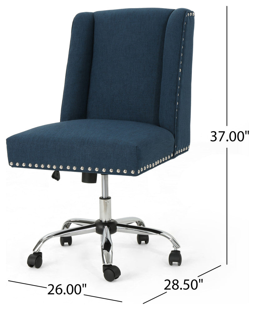 GDF Studio Quentin Contemporary Fabric Swivel Office Chair, Navy Blue/Chrome