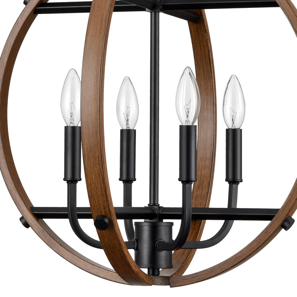 Farmhouse 4-Light Globe Pendant Light Wood Grain Finish