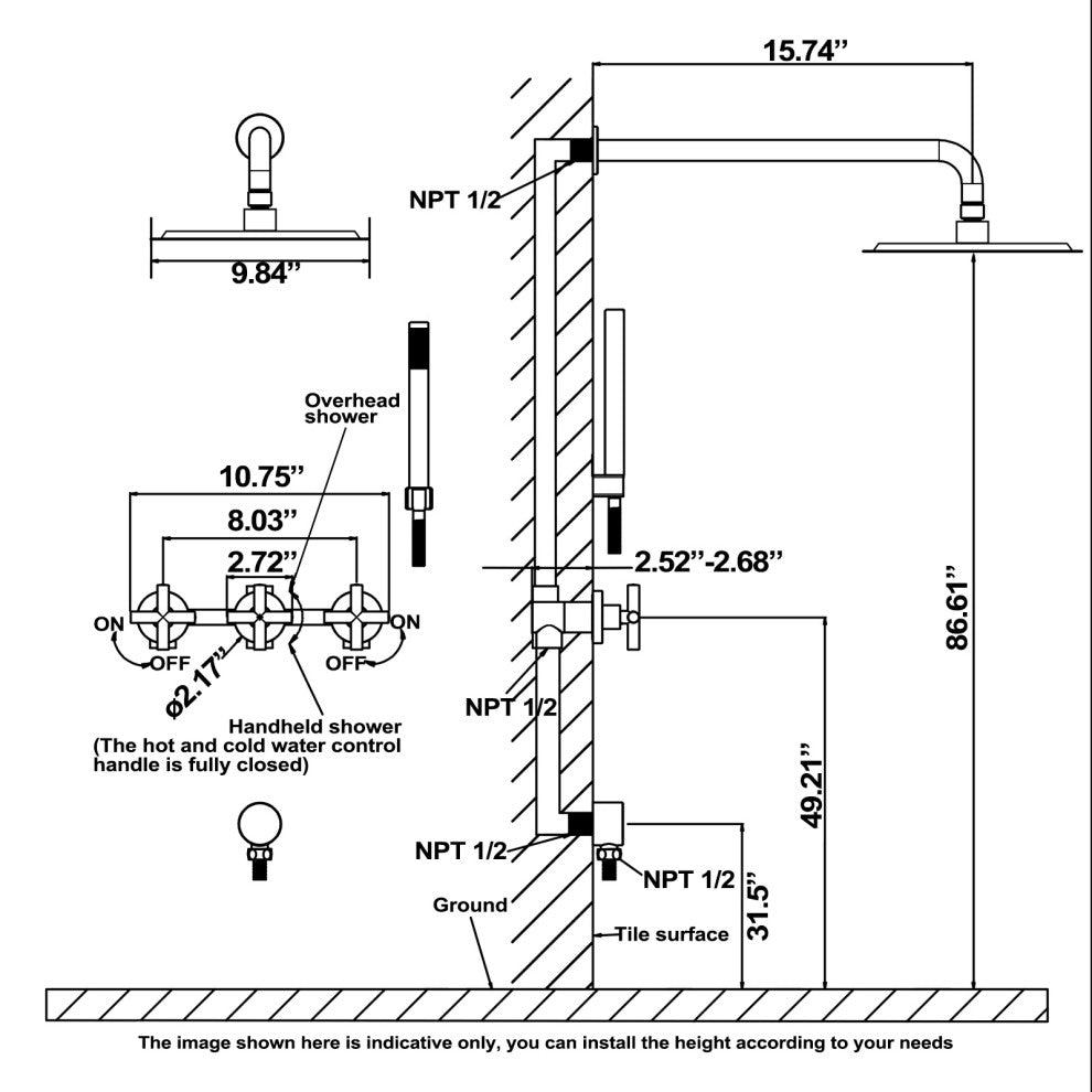 Luxury Wall Mounted Complete Shower System with Rough-in Valve, Matte Black