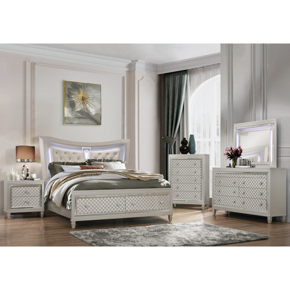 HomeRoots Champagne Toned Chest With Tapered Acrylic Legs and 5 Drawers