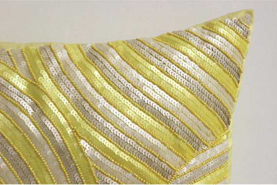 Yellow Accent Pillows 20"x20" Throw Pillow Cover, Art Silk, Pearly Yellow