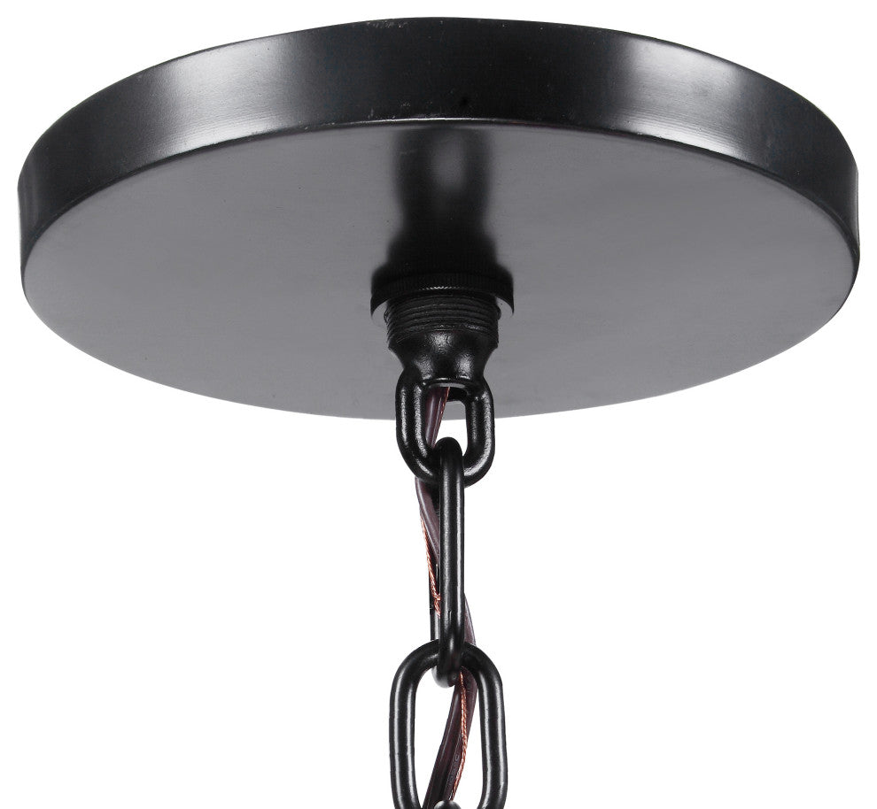 Mid Century Modern Wide Shade Drum Chandelier, 6 Light Wood Arm Bronze Pendant