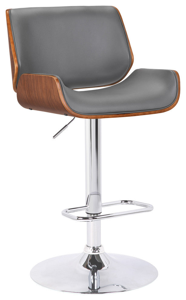 Gray Upholstered Chrome Base Adjustable Bar Stool
