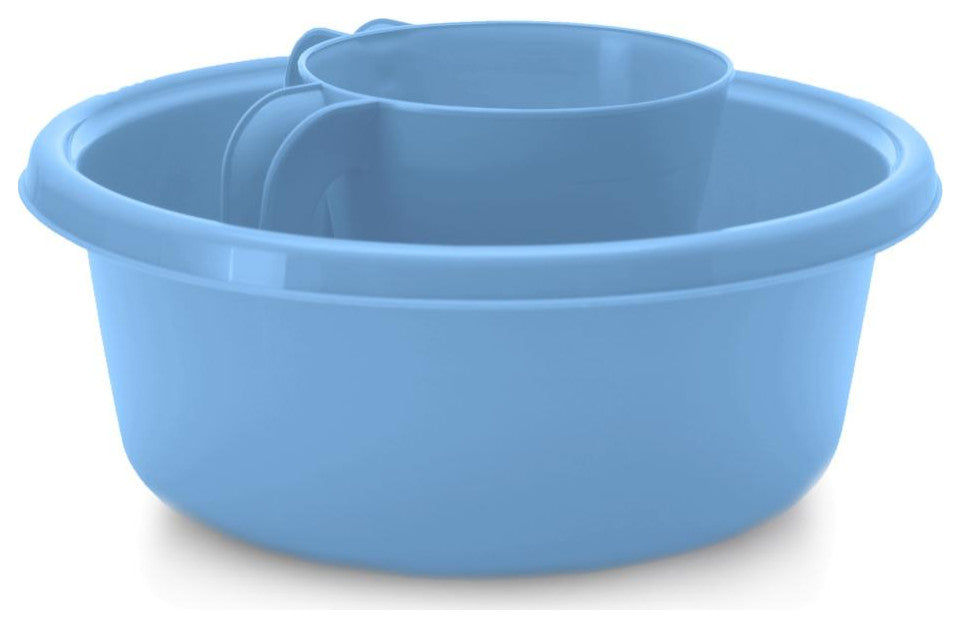 YBM Home Square Plastic Wash Cup & Wash Basin Set, long-lasting, Light Blue, Small