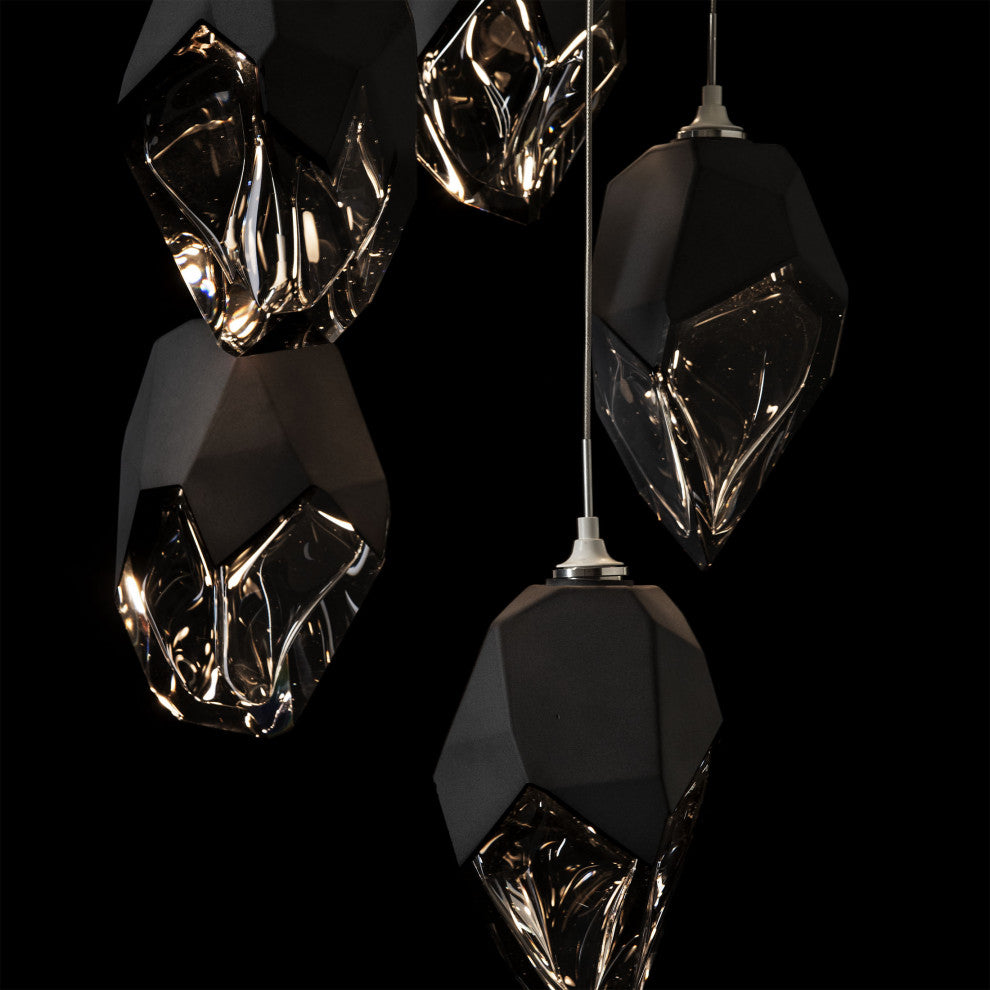 Chrysalis 5-Light Large Crystal Pendant White Finish- Long, Black Crystal