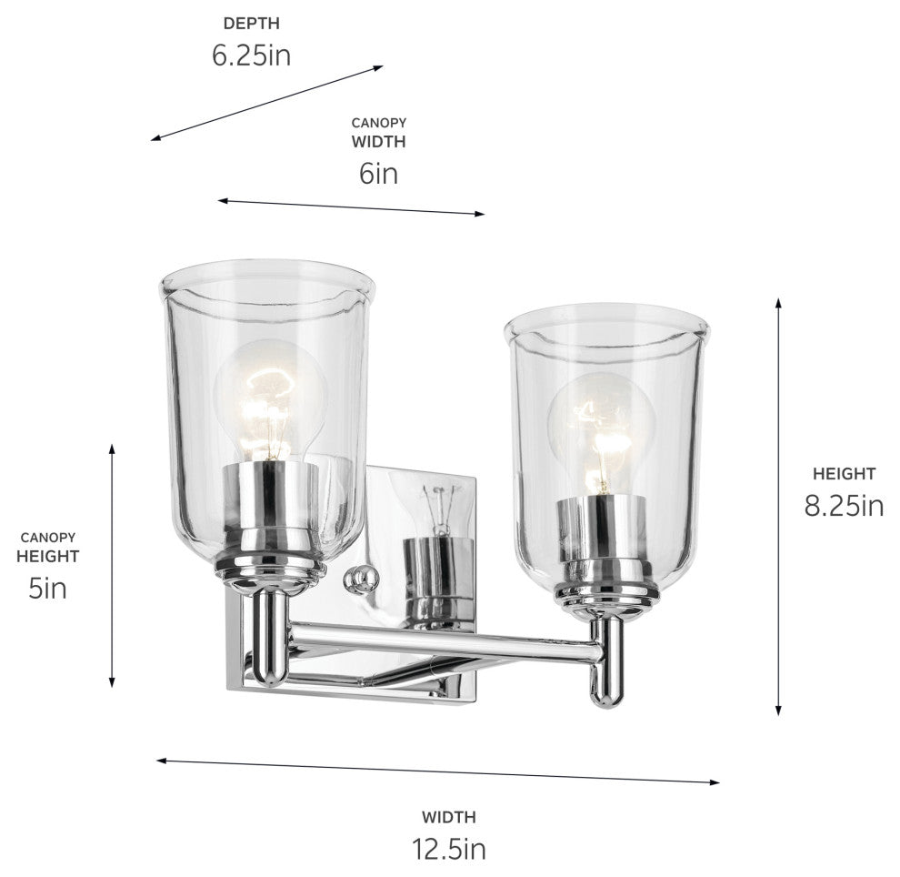 Shailene 12.5" 2-Light Vanity Light With Clear Glass, Chrome