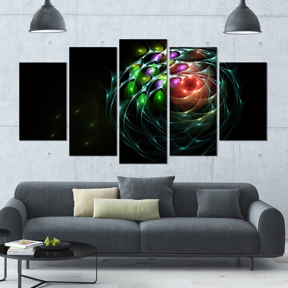 Green 3D Surreal Fractal Design, Contemporary Art on Canvas, 60"x32", 5 Panels