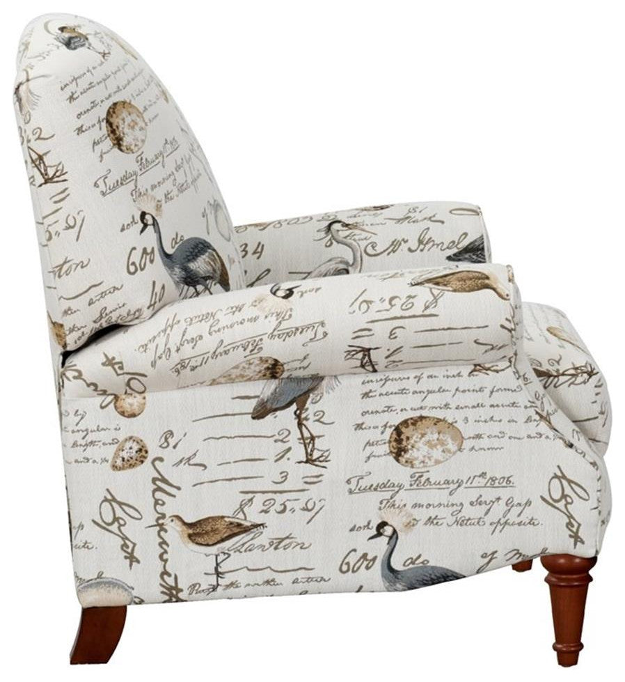 Sunset Trading Bird Script Fabric Manual Reclining Chair in Ivory