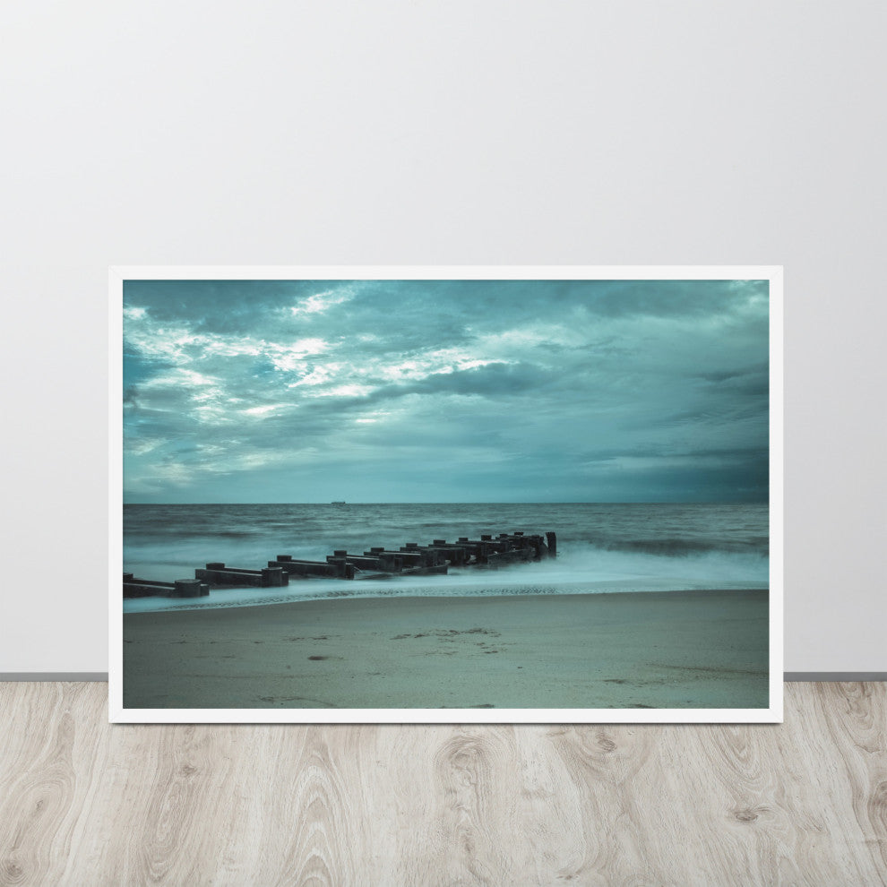 Blue Morning at Rehoboth Coastal Landscape Framed Photo Paper Wall Art Prints, White, 24" X 36"