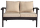 GDF Studio Hilary Outdoor Brown Wicker Loveseat With Water Resistant Cushions, Brown/Tan