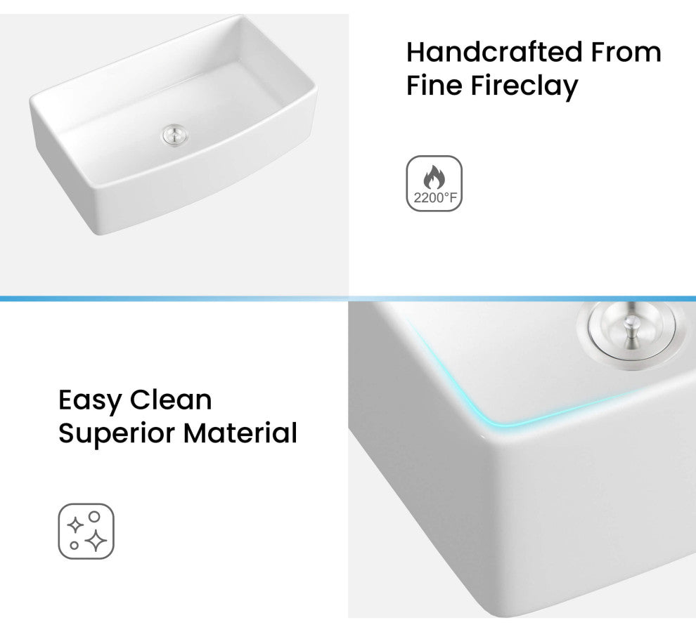 Pure 36" Curved Apron Front Farmhouse Kitchen Fireclay Sink