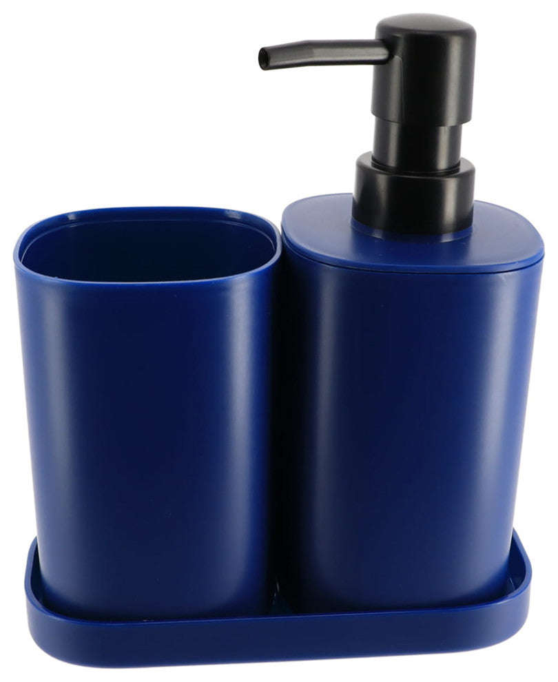 Bathroom Set Tumbler, Soap Dispenser, Soap Dish Set of 3 Accessories, Royal Blue