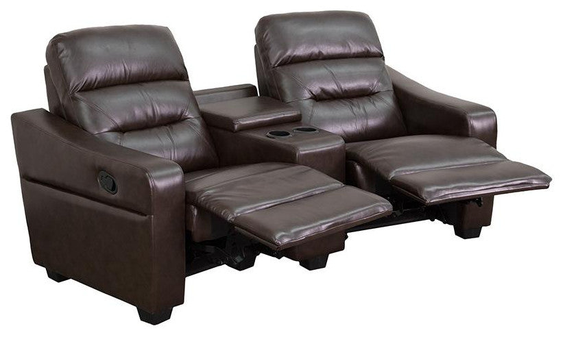 Futura Series 2-Seat Reclining Leather Seating Unit, Cup Holders, Brown
